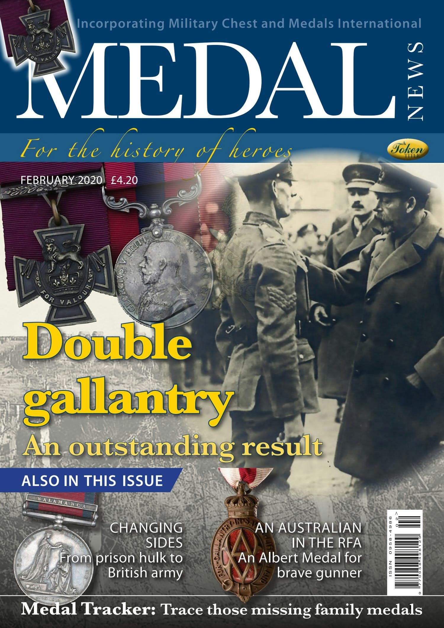Front cover of 'Double Gallantry', Medal News February 2020, Volume 58, Number 2 by Token Publishing
