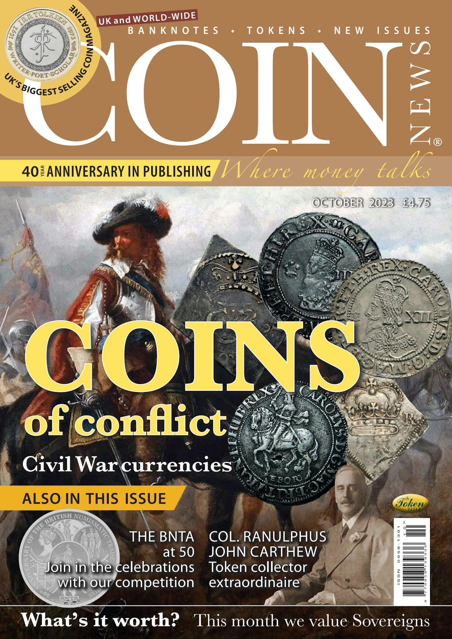Front cover of 'Coins of conflict', Coin News October 2023, Volume 60, Number 10 by Token Publishing
