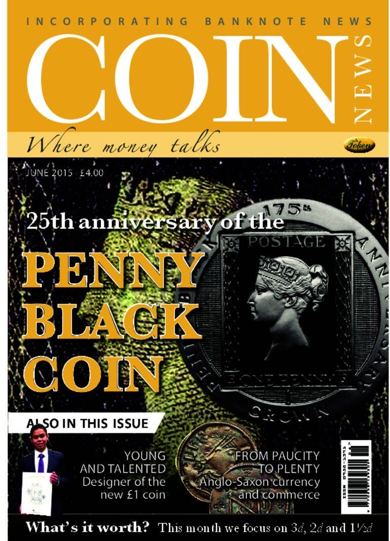 Front cover of 'Penny Black Coin - NO LONGER AVAILABLE', Coin News June 2015, Volume 52, Number 6 by Token Publishing