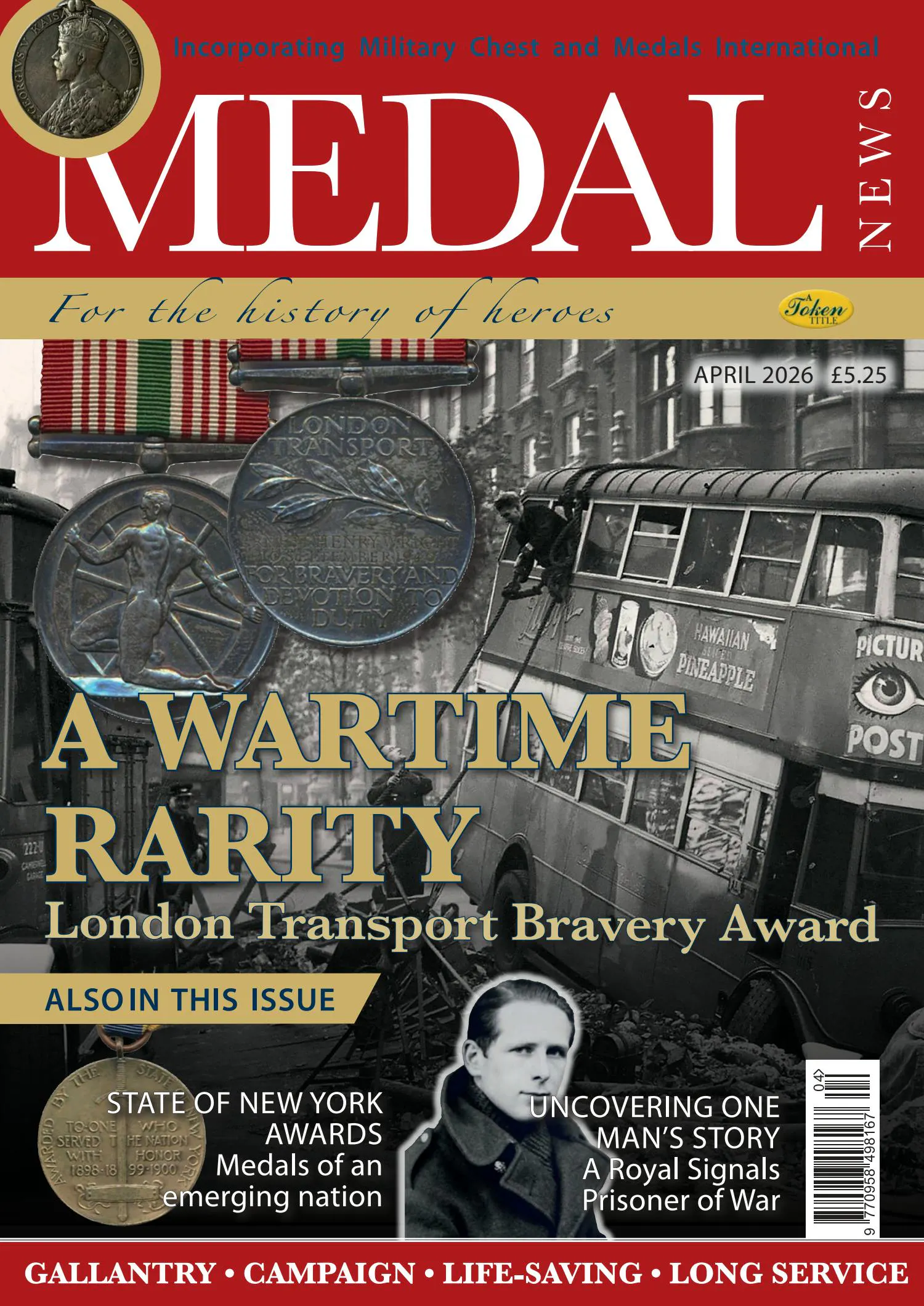 Front cover of 'A Wartime Rarity', Medal News April 2026, Volume 64, Number 4 by Token Publishing