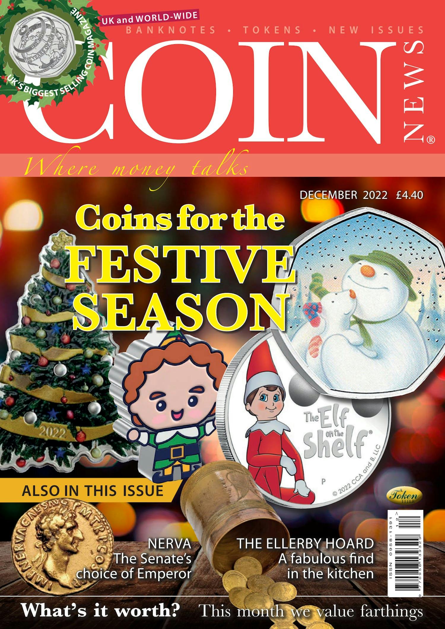 Front cover of 'Christmas Coins', Coin News December 2022, Volume 59, Number 12 by Token Publishing