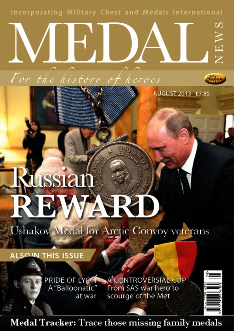 Front cover of 'Russian reward', Medal News August 2013, Volume 51, Number 7 by Token Publishing