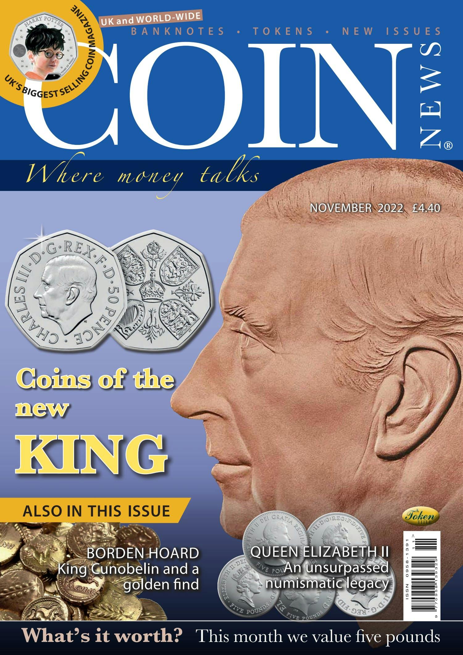 Front cover of 'Coins of a new King', Coin News November 2022, Volume 59, Number 11 by Token Publishing