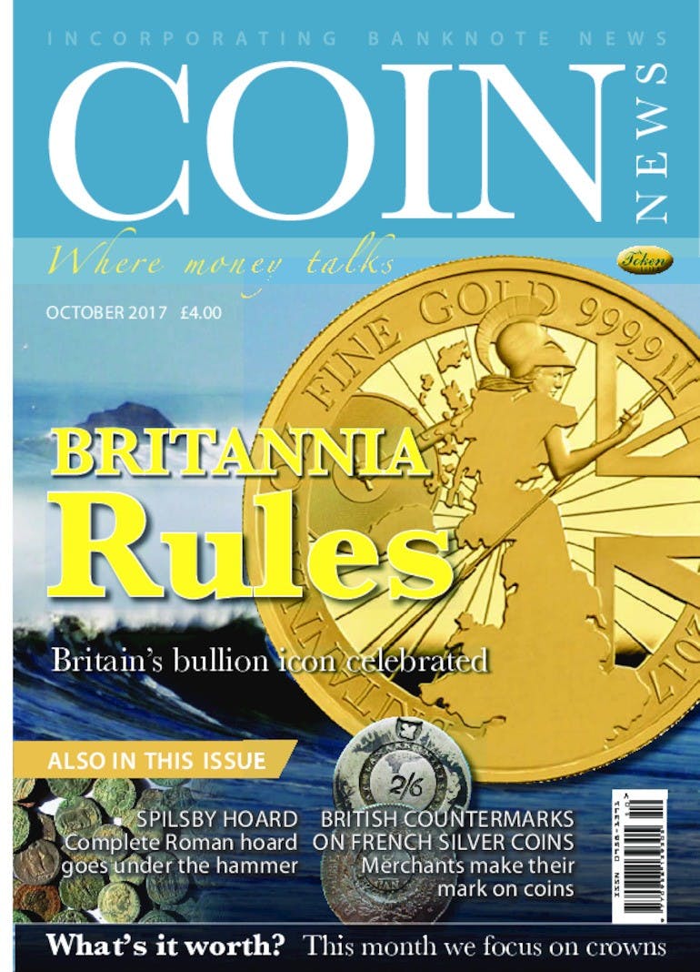 Front cover of 'Britannia Rules', Coin News October 2017, Volume 54, Number 10 by Token Publishing