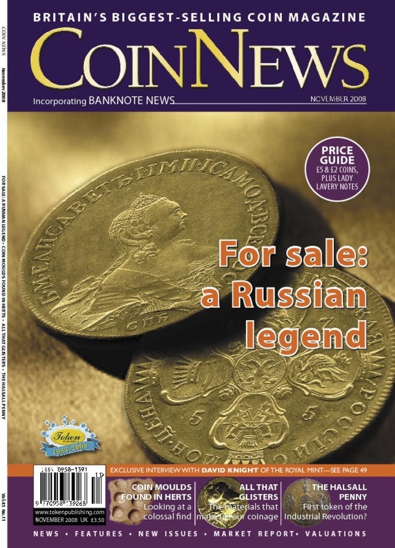 Front cover of 'For Sale: A Russian Legend', Coin News November 2008, Volume 45, Number 11 by Token Publishing