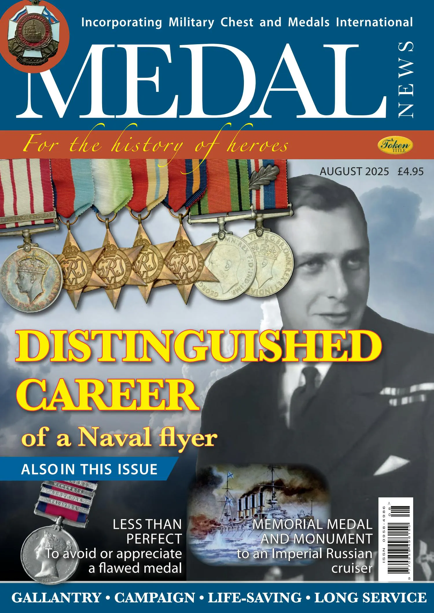 Front cover of 'Distinguished career of a Naval flyer', Medal News August 2025, Volume 63, Number 8 by Token Publishing