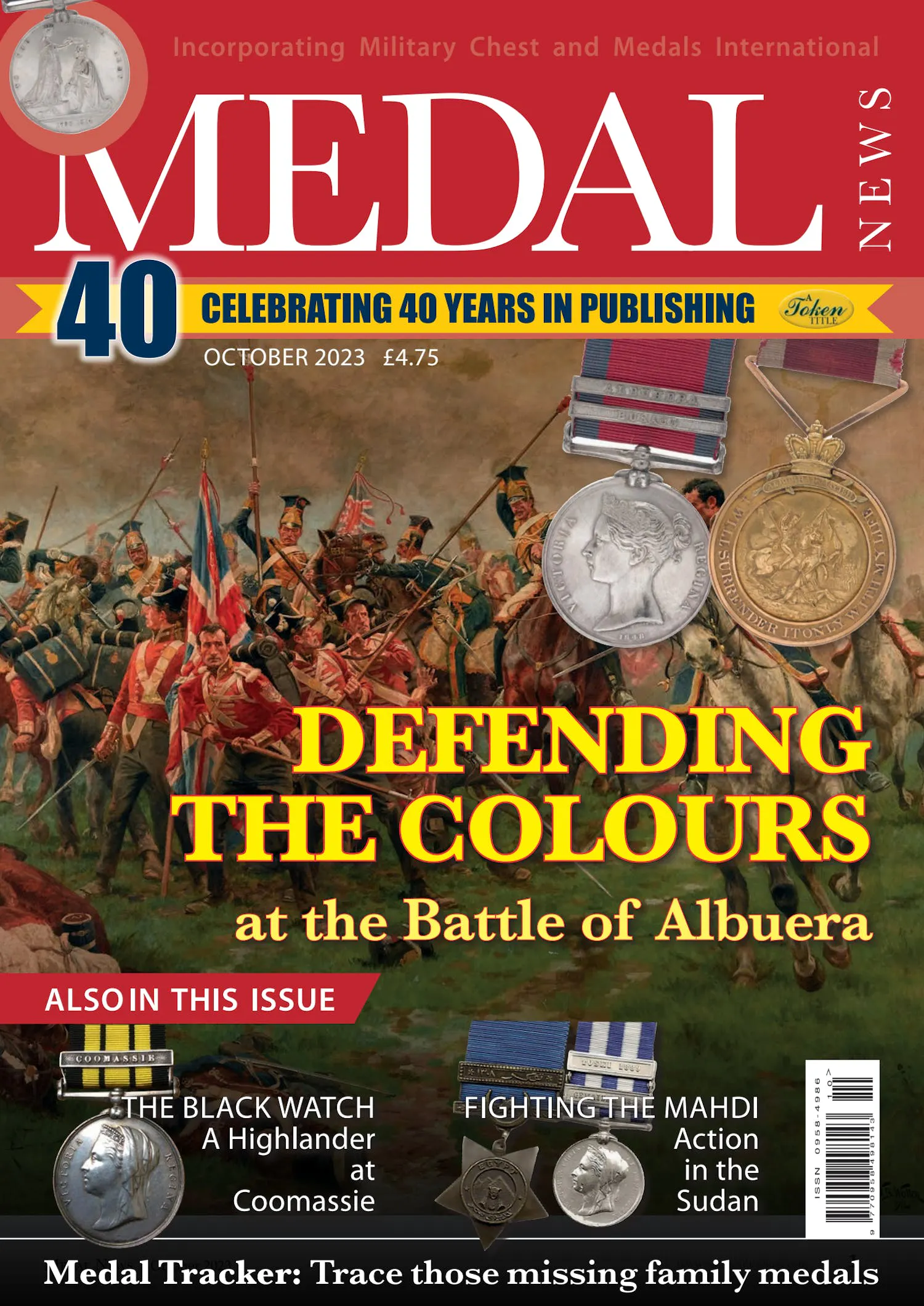 Front cover of 'Defending the colours', Medal News October 2023, Volume 61, Number 9 by Token Publishing
