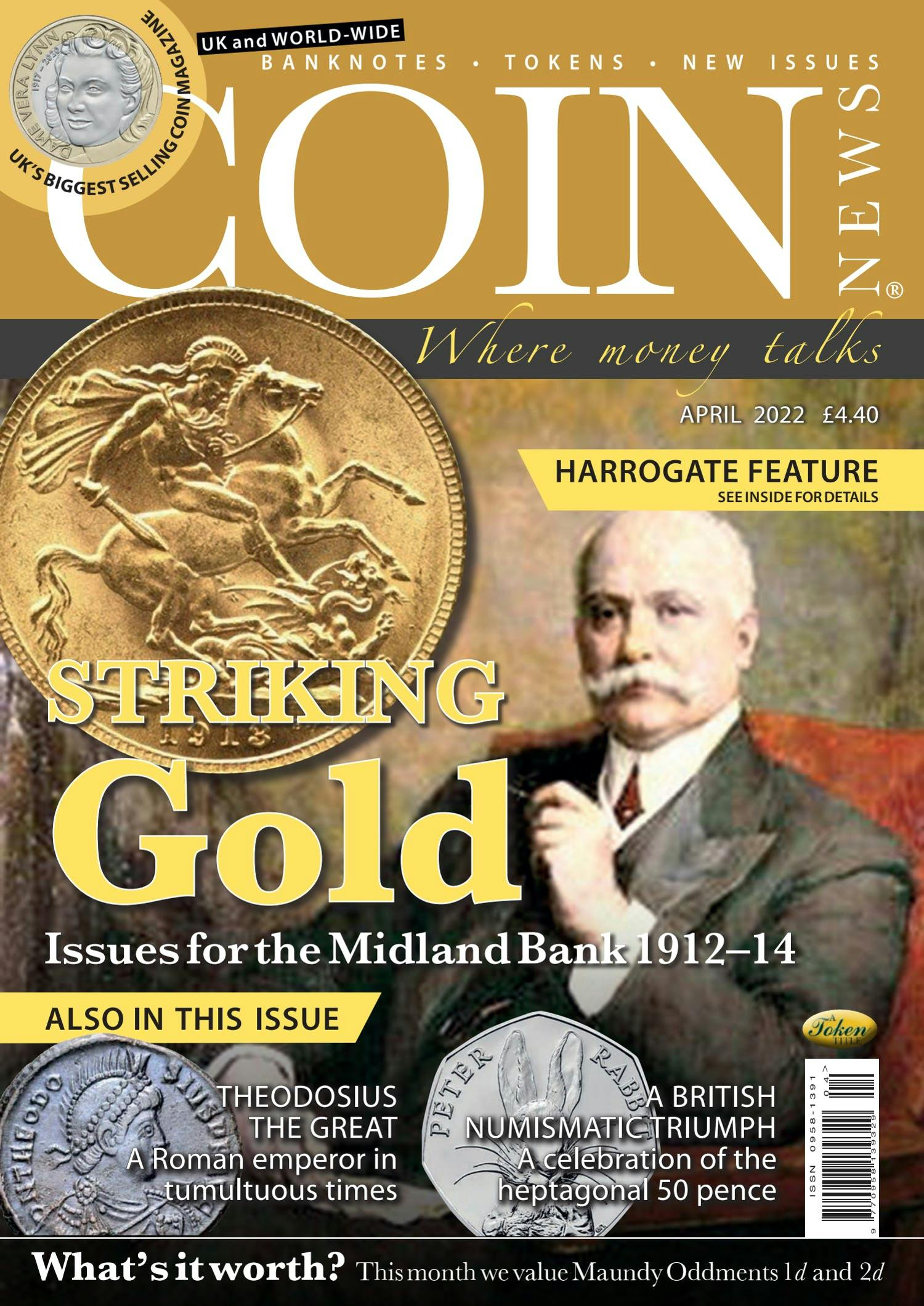 Front cover of 'striking Gold', Coin News April 2022, Volume 59, Number 4 by Token Publishing