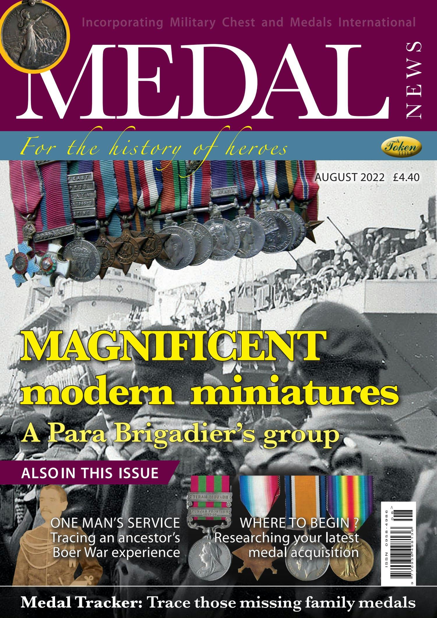 The front cover of Medal News, Volume 60, Number 7, August 2022