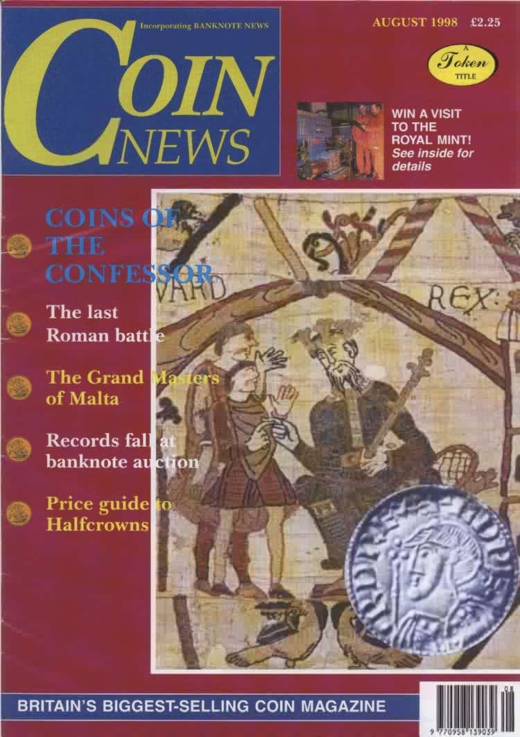 Front cover of 'IS NOTHING SACRED?', Coin News August 1998, Volume 35, Number 8 by Token Publishing