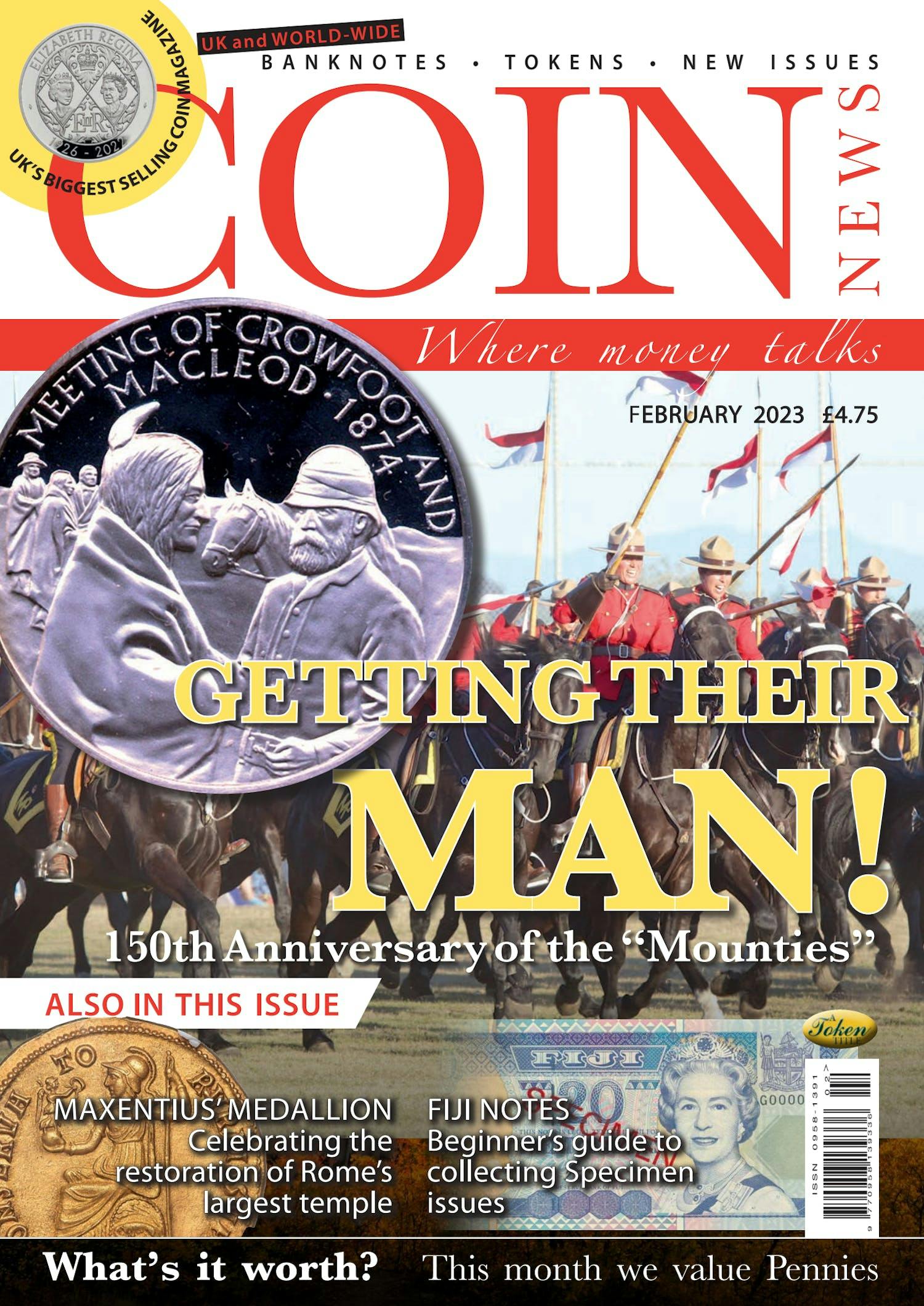 Front cover of 'Getting their man', Coin News February 2023, Volume 60, Number 2 by Token Publishing