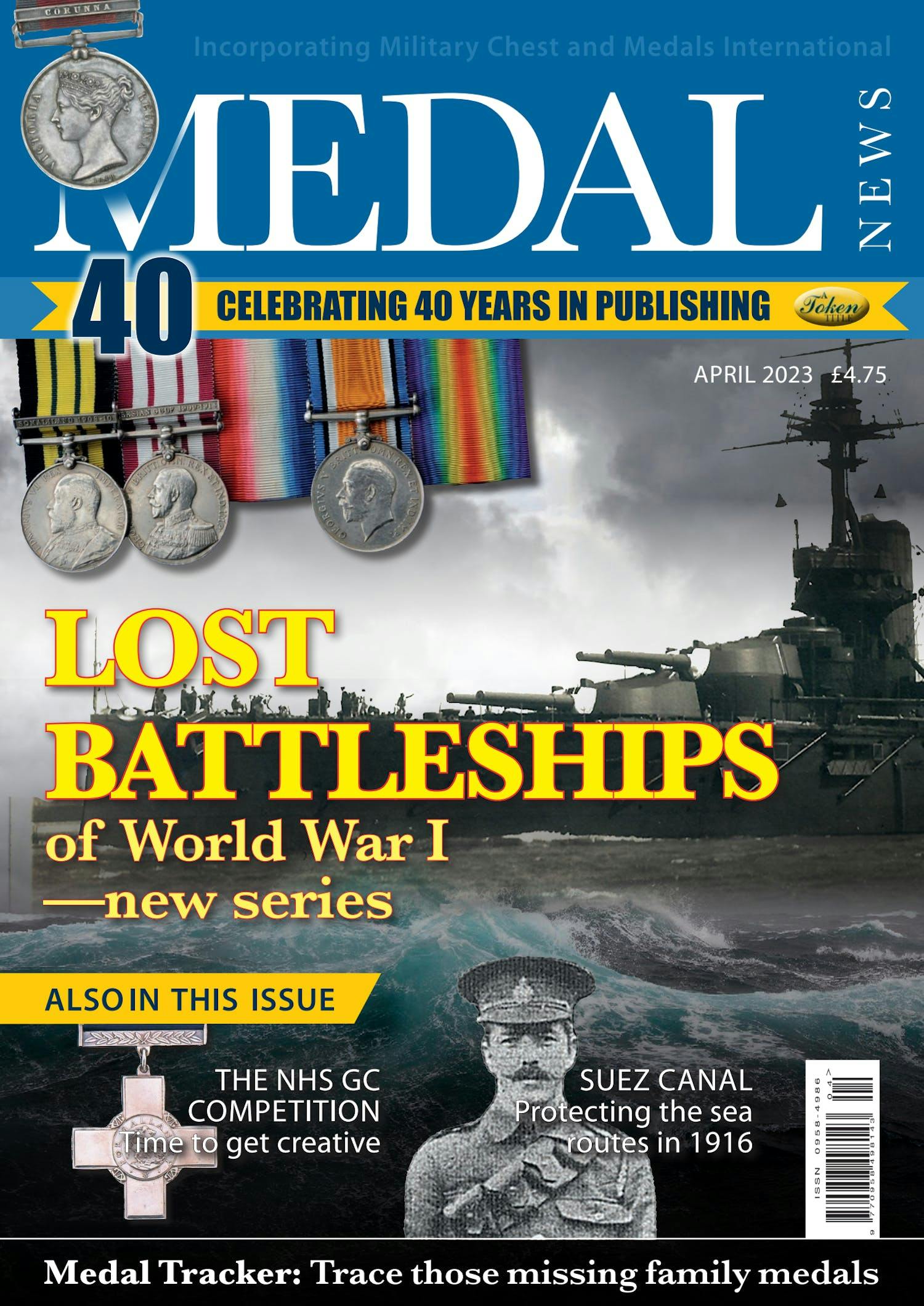 Front cover of 'Lost Battleships', Medal News April 2023, Volume 61, Number 4 by Token Publishing