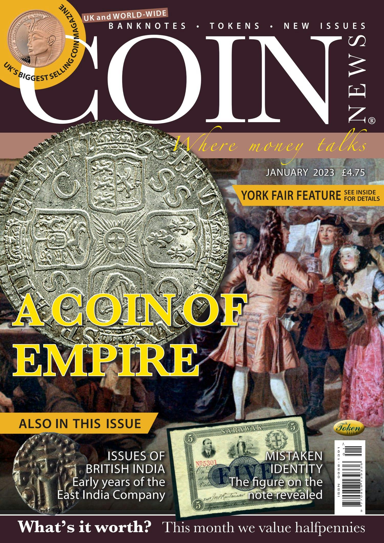 Front cover of 'Coin of Empire', Coin News January 2023, Volume 60, Number 1 by Token Publishing