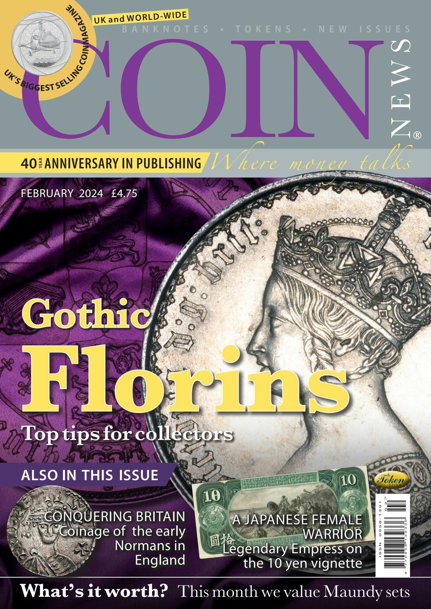 Front cover of 'Gothic Florins', Coin News February 2024, Volume 61, Number 2 by Token Publishing