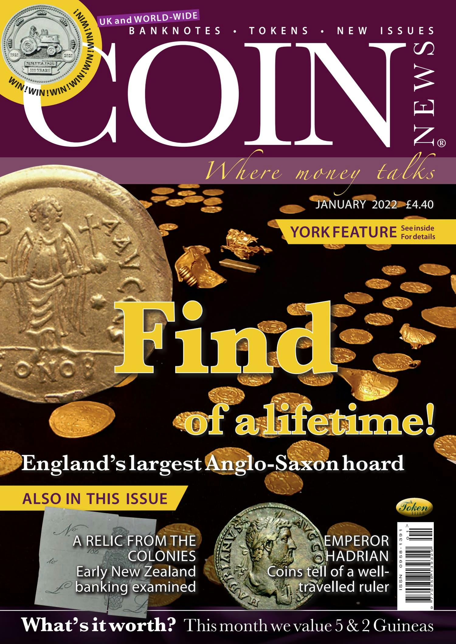 Front cover of 'Find of a lifetime', Coin News January 2022, Volume 60, Number 1 by Token Publishing