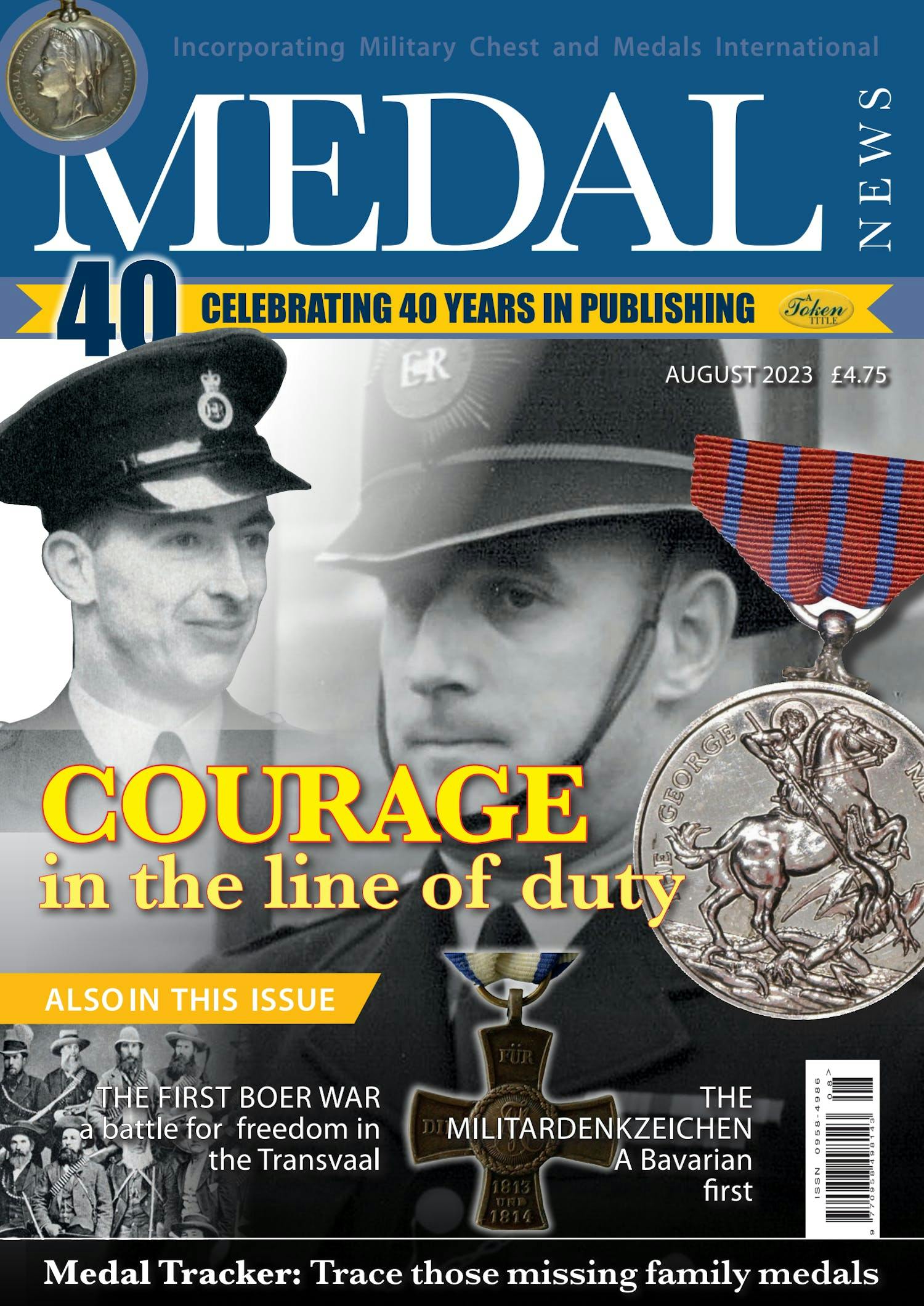 Front cover of 'Courage', Medal News August 2023, Volume 61, Number 7 by Token Publishing