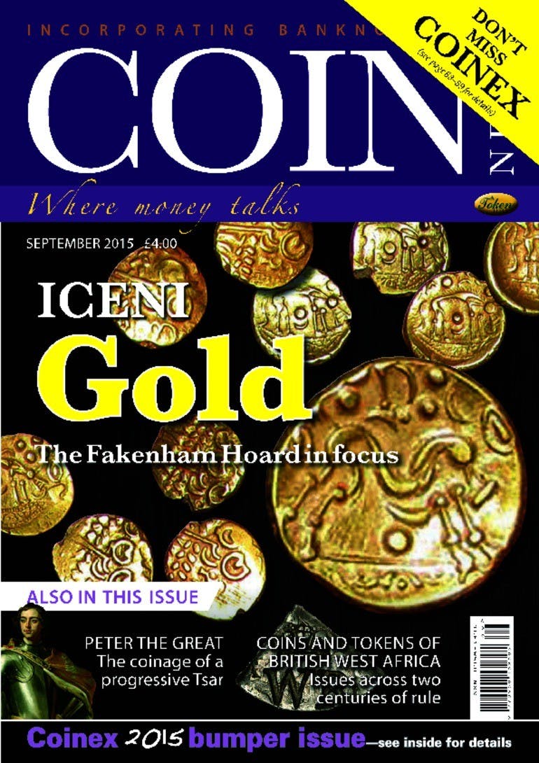 Front cover of 'Iceni Gold', Coin News September 2015, Volume 52, Number 9 by Token Publishing