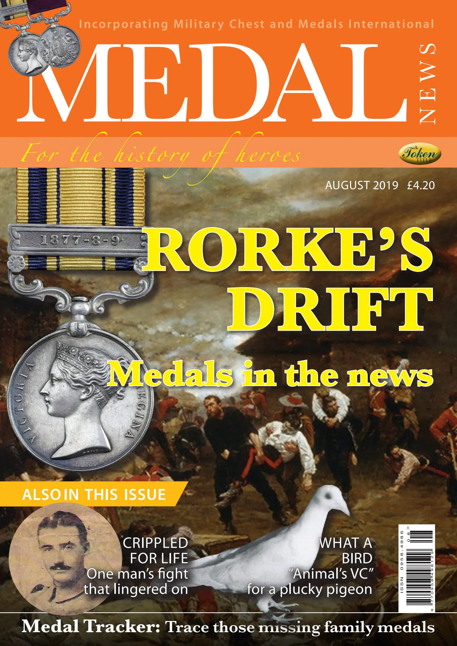Front cover of 'Rorke's Drift medals on sale', Medal News August 2019, Volume 57, Number 7 by Token Publishing