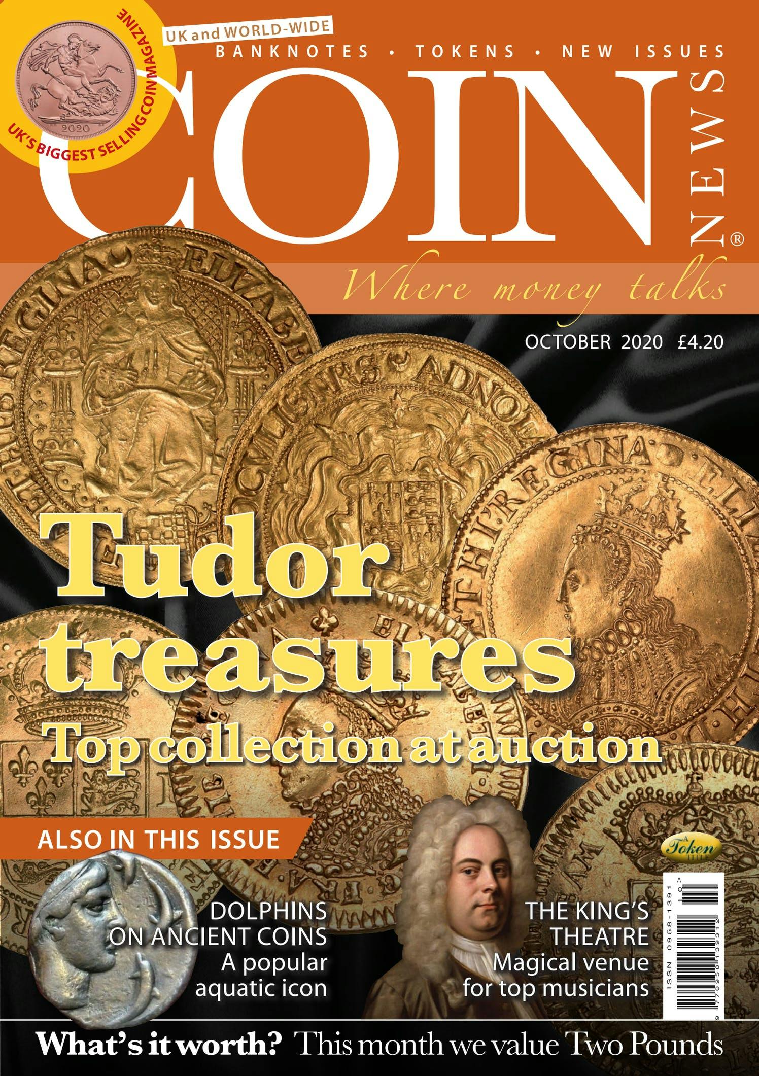 Front cover of 'Tudor treasures', Coin News October 2020, Volume 57, Number 10 by Token Publishing