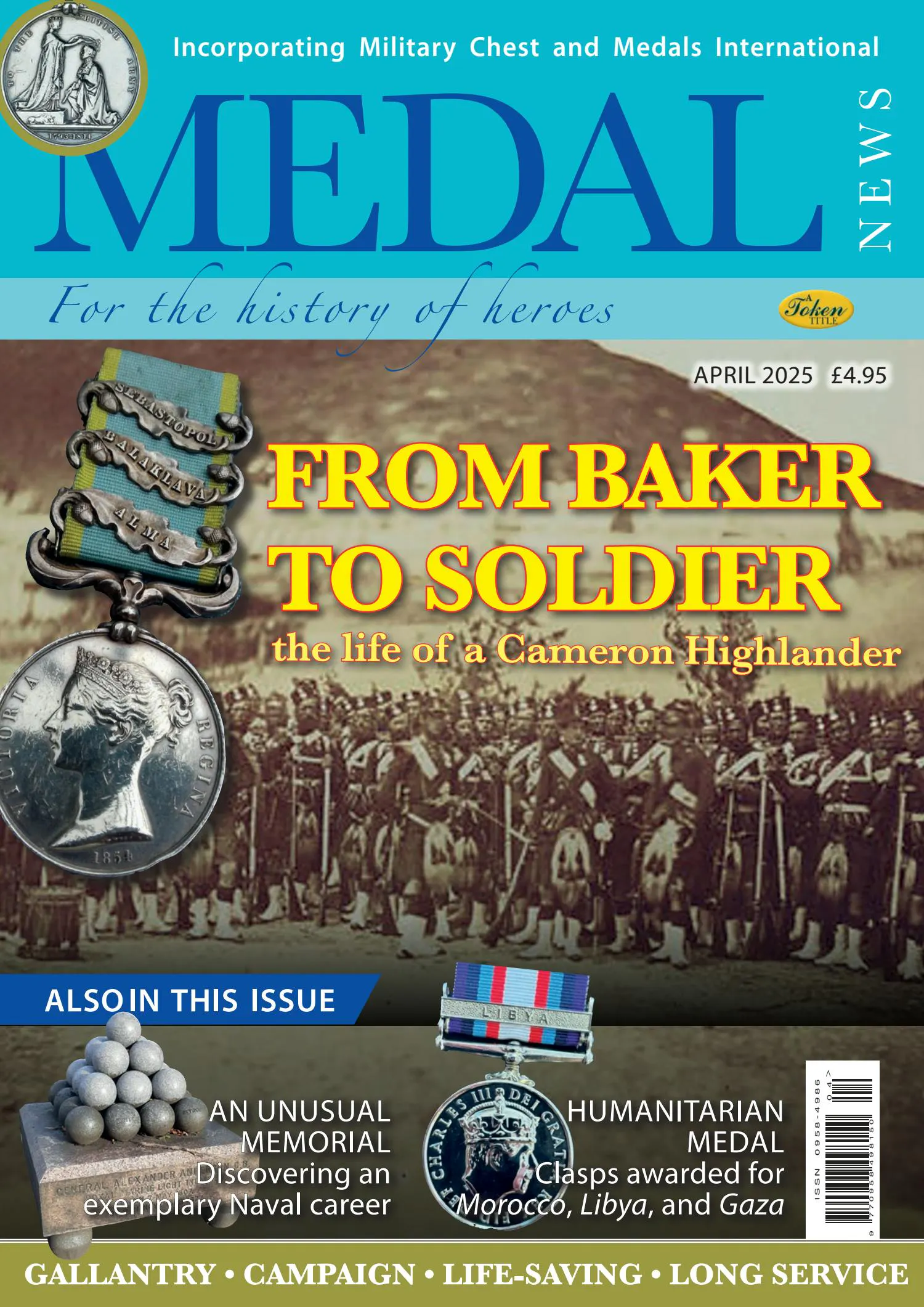Front cover of 'From baker to soldier', Medal News April 2025, Volume 63, Number 4 by Token Publishing